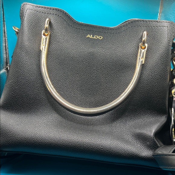 ALDO  Arrayann Black Satchel with Gold Circular Handles - Picture 3 of 6